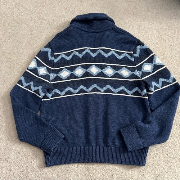 GAP 2016 Mens Geo Shape Cotton Blend Navy Shawl Collar Heavy Knit Cardigan - Picture 6 of 11